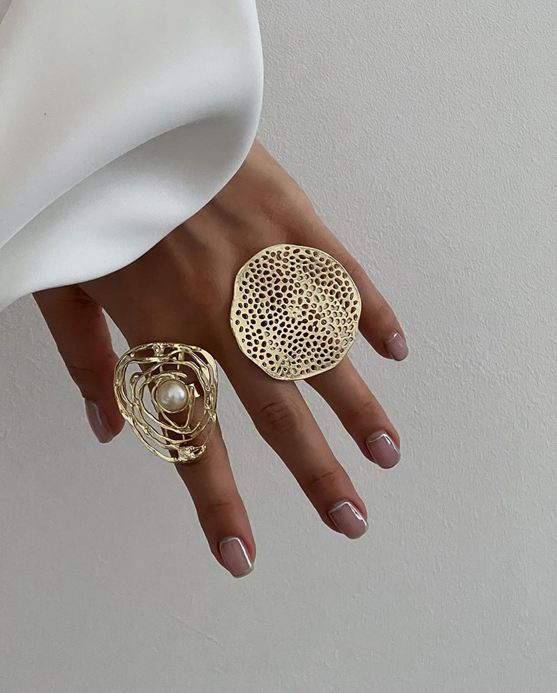 Filigree Pearl 18K Gold Plated Anti Tarnish Free Size Ring Women Bulk