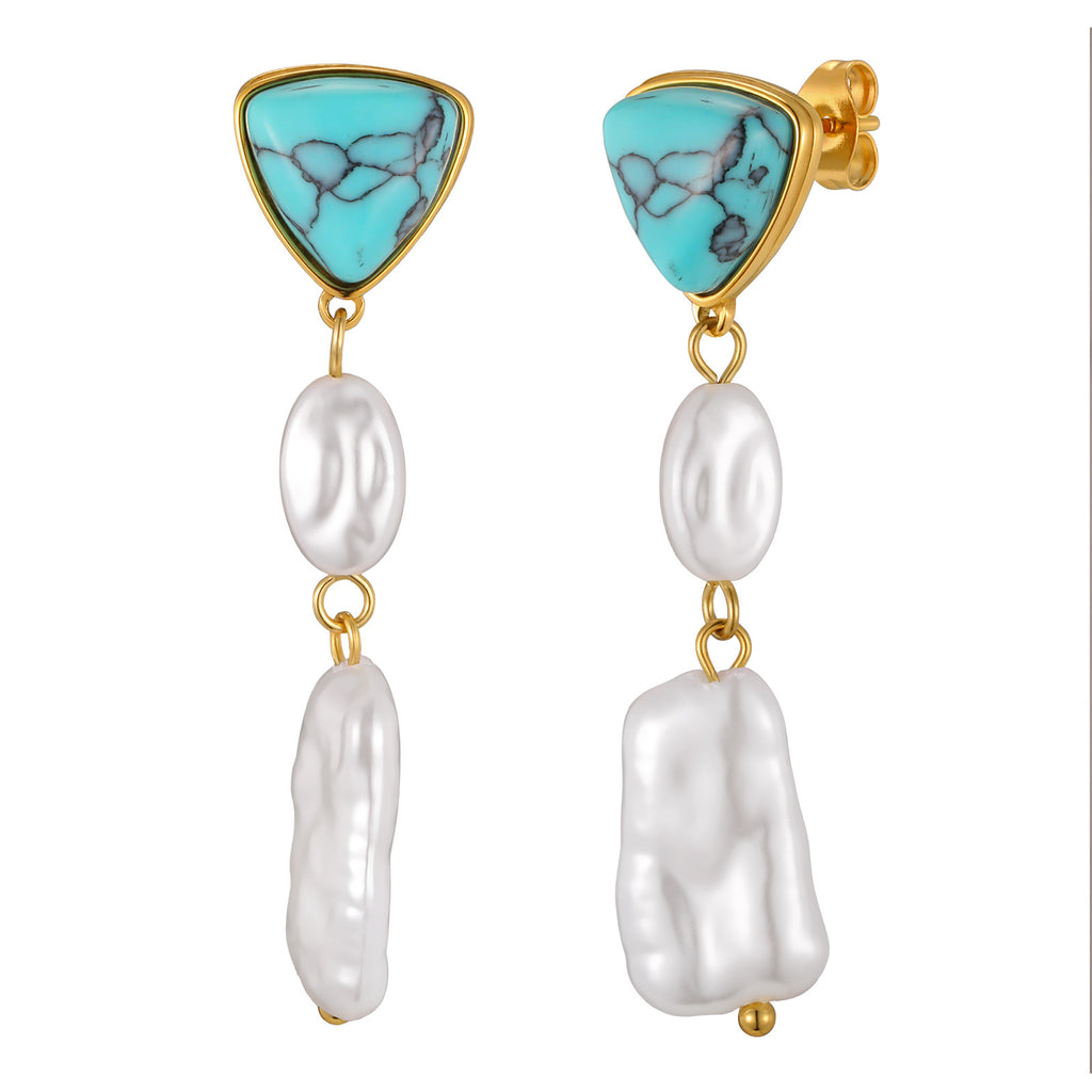 Bulk Triangle Gold Beads Turquoise Stainless Steel Dangler Earrings