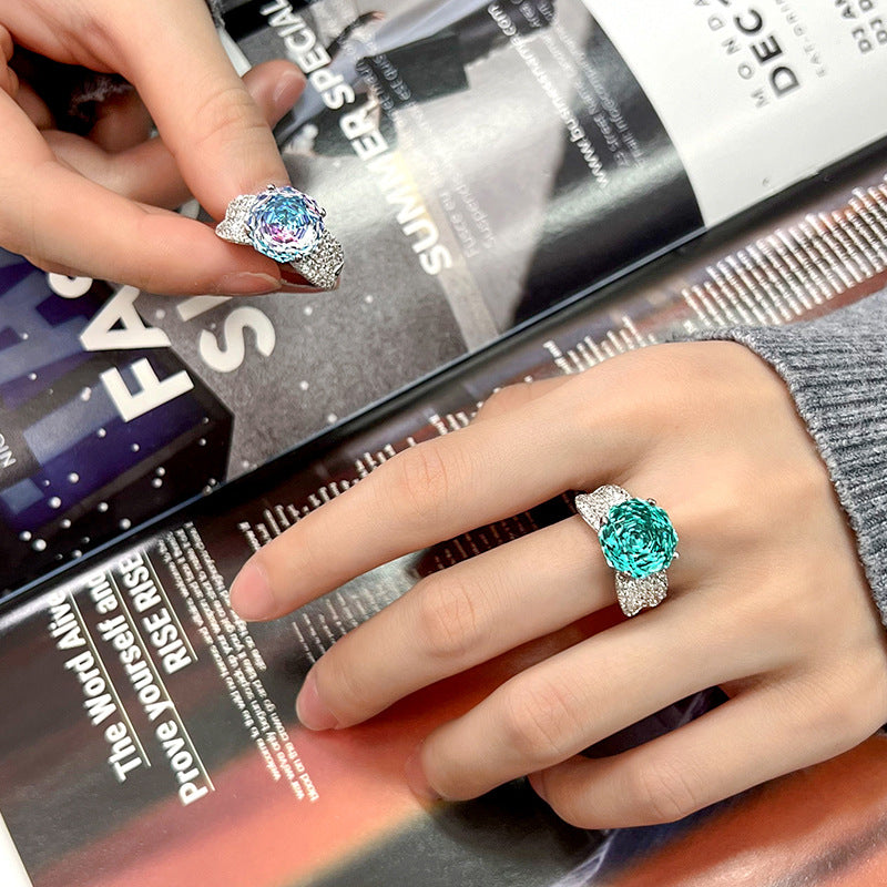 Rose Solitaire Cubic Zirconia Silver Anti Tarnish Adjustable Ring Bulk Secondary image