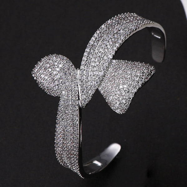 Bulk Bow Silver Plated CZ Anti Tarnish Copper Cuff & Kada For Women Main image