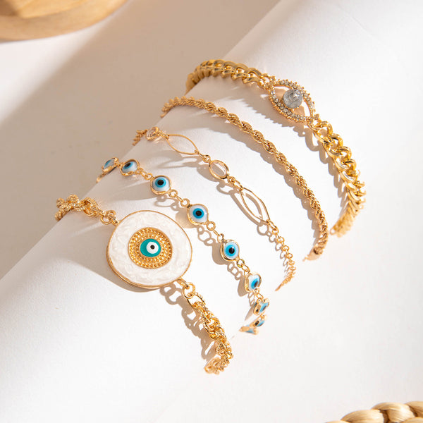 Evil Eye White 18K Gold Enamel Pearl CZ Bracelet Pack Of 5 Bulk Main image