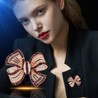 Rose Gold Plated Bow Burgundy Baguette CZ Enamel Copper Brooch Bulk