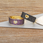 Designer Heart Pave Wide Band Gold CZ Copper Adjustable Fancy Ring Bulk