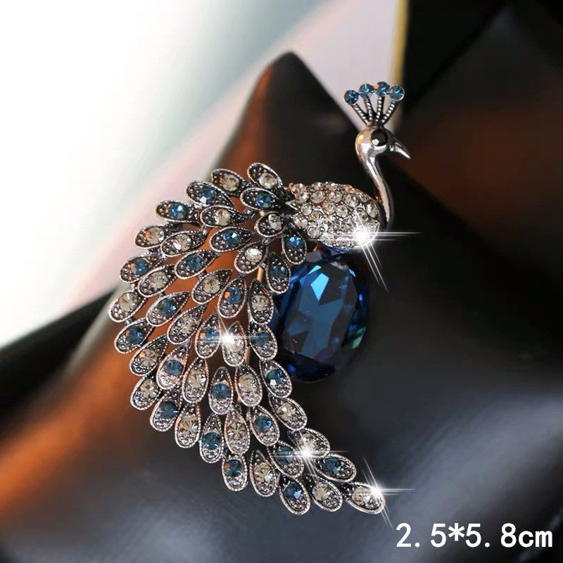 Peacock Blue Silver Cubic Zirconia Crystal Brooch For Women Bulk