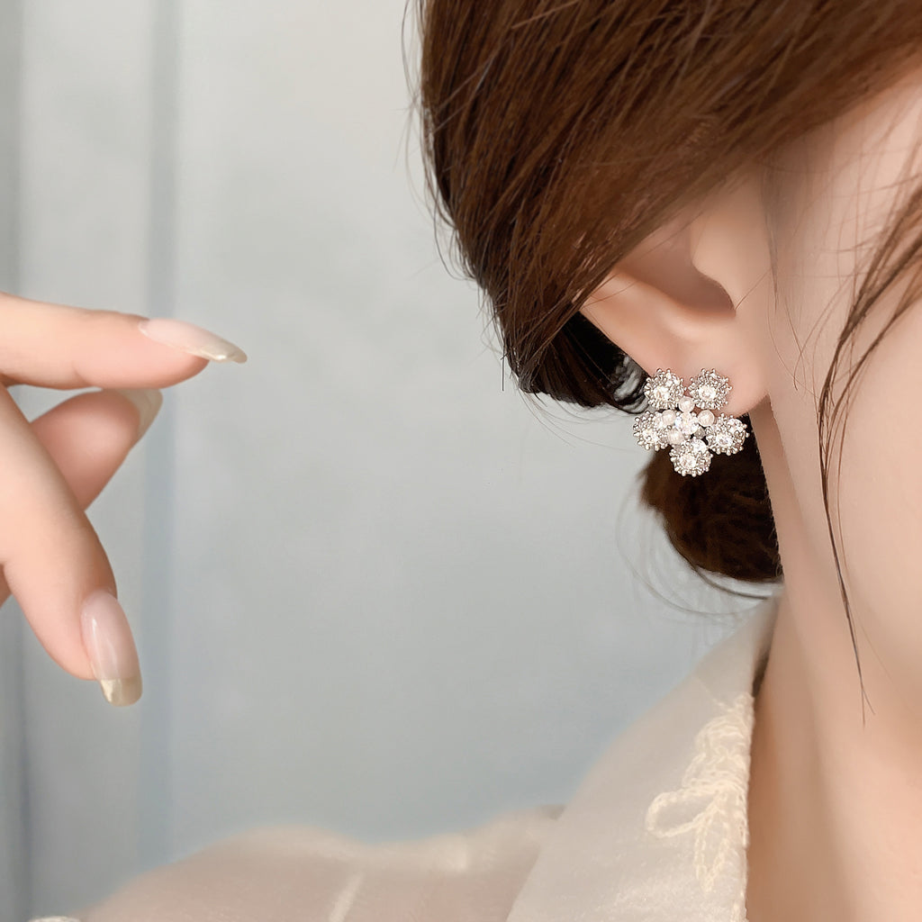 Flower Pearl 18K Gold Silver CZ Anti Tarnish Stud Earring Bulk