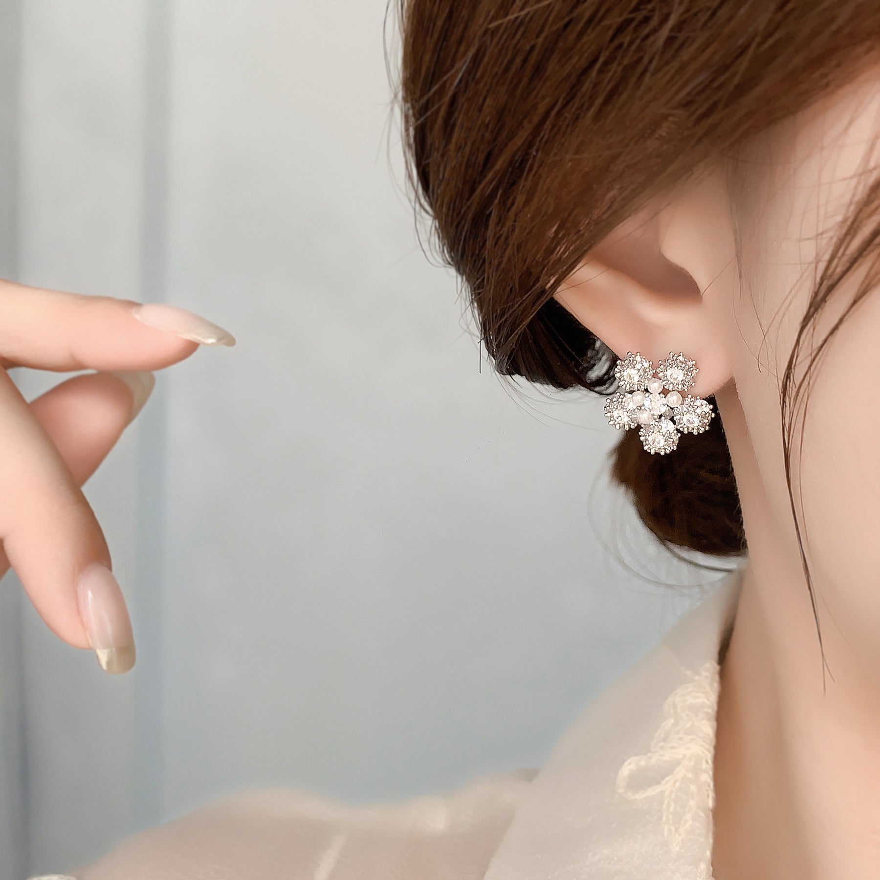 Flower Pearl 18K Gold Silver CZ Anti Tarnish Stud Earring Bulk