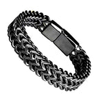 Dual Layer Silver Black Stainless Steel Wheat Chain Bracelet Bulk