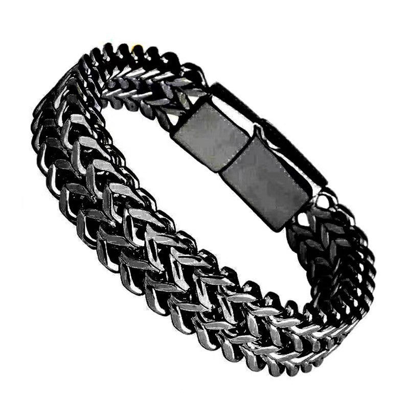 Dual Layer Silver Black Stainless Steel Wheat Chain Bracelet Bulk