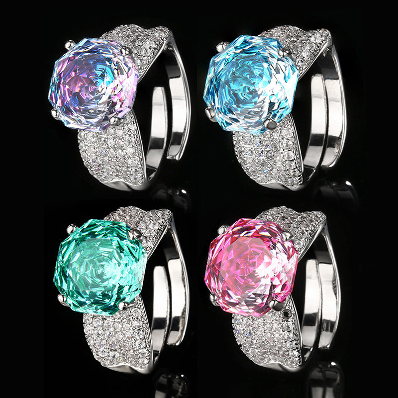 Rose Solitaire Cubic Zirconia Silver Anti Tarnish Adjustable Ring Bulk Main image