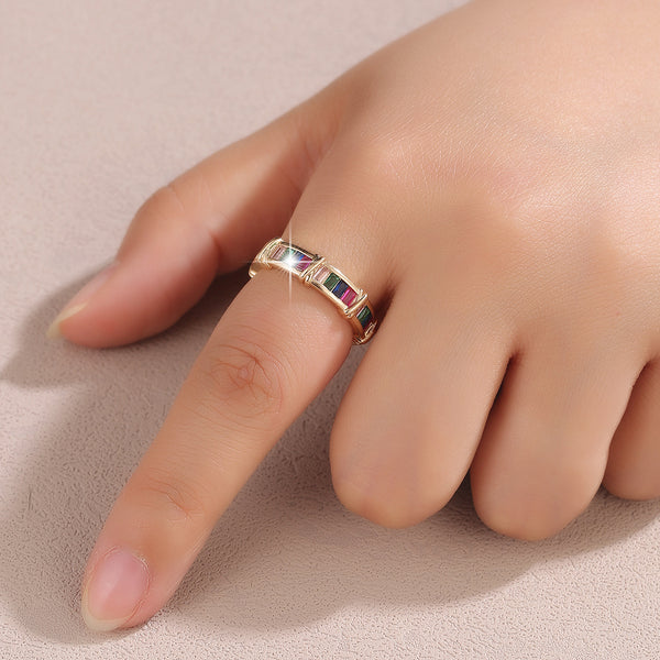Multi Color Baguette Gold Copper Cubic Zirconia Adjustable Ring Women Bulk Main image