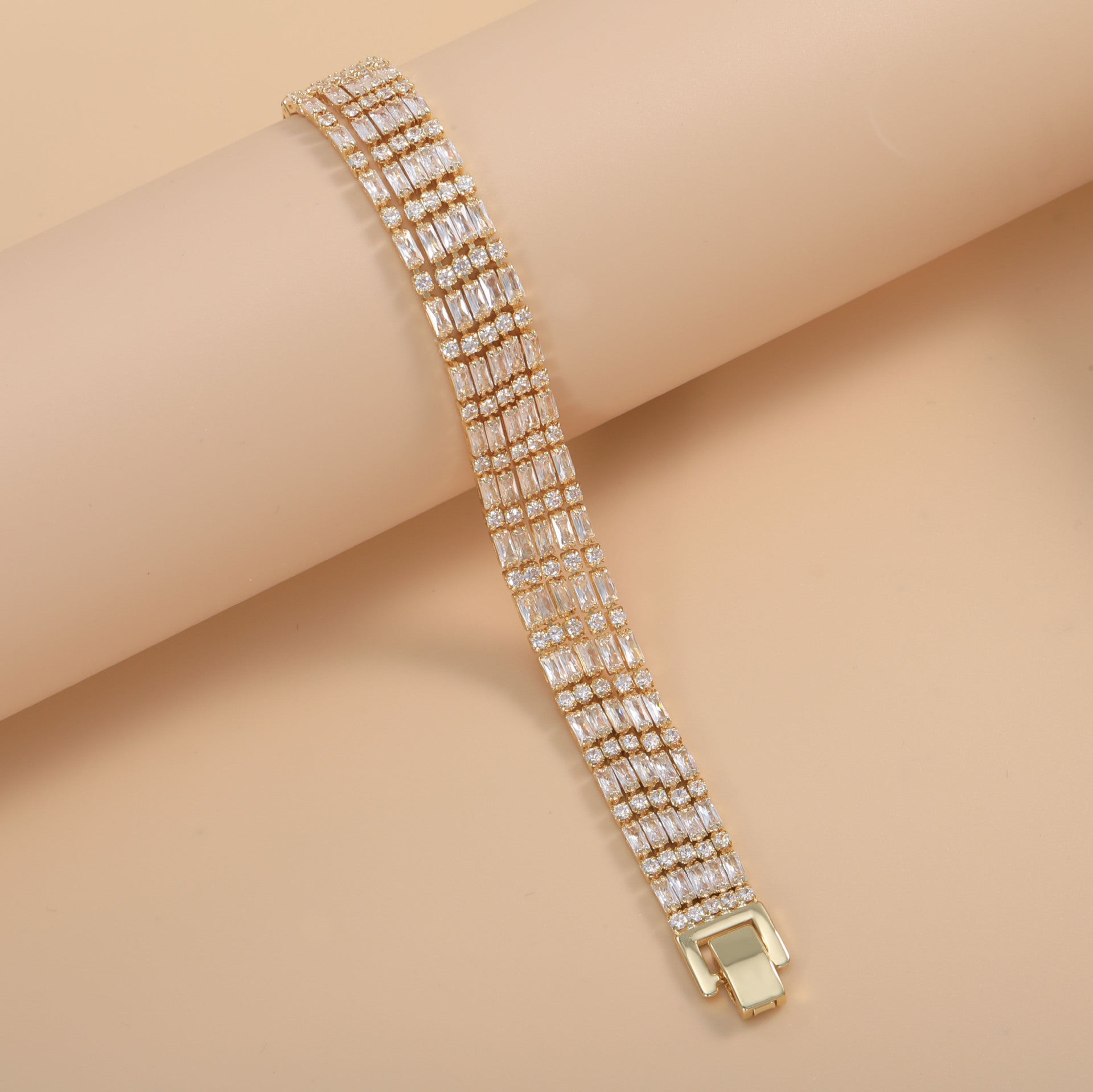 Wholesale Layered Luxury Five Row Gold Silver Plated CZ Copper Bracelet