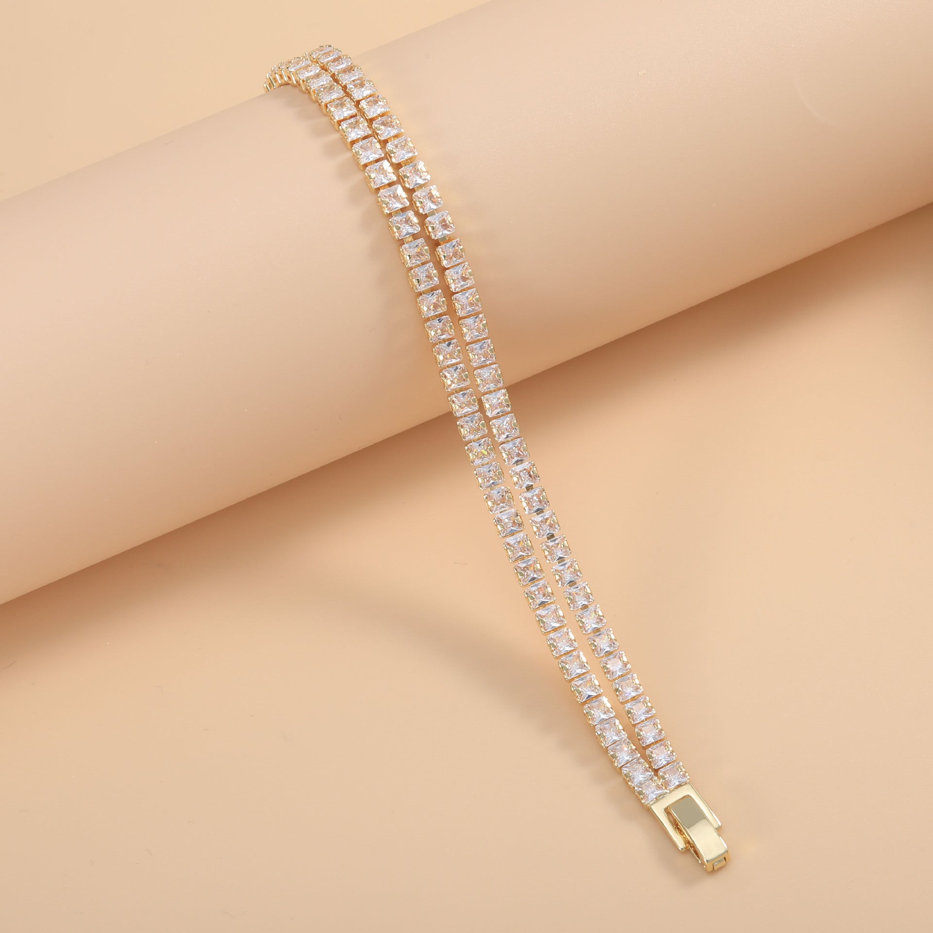 Bulk Double Strand Tennis Style Gold Silver Plated CZ Copper Bracelet Secondary image