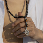 Black Brown Beads Anchor Wheel Silver Long Necklace Chain Men Bulk