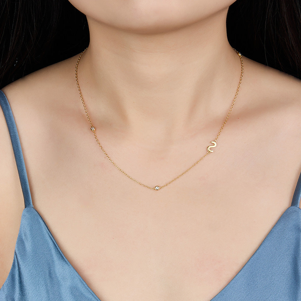 Initial Alphabets Letters 18K Gold Cubic Zirconia Stainless Steel Anti Tarnish Necklace For Women Secondary image