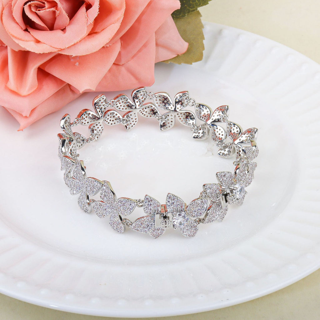 Designer Floral Silver CZ Anti Tarnish Copper Necklace Combo Set Bulk