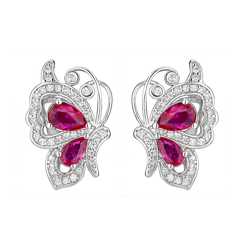 Butterfly Pink Silver CZ Anti Tarnish Necklace Earring Ring Set Bulk
