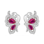 Butterfly Pink Silver CZ Anti Tarnish Necklace Earring Ring Set Bulk