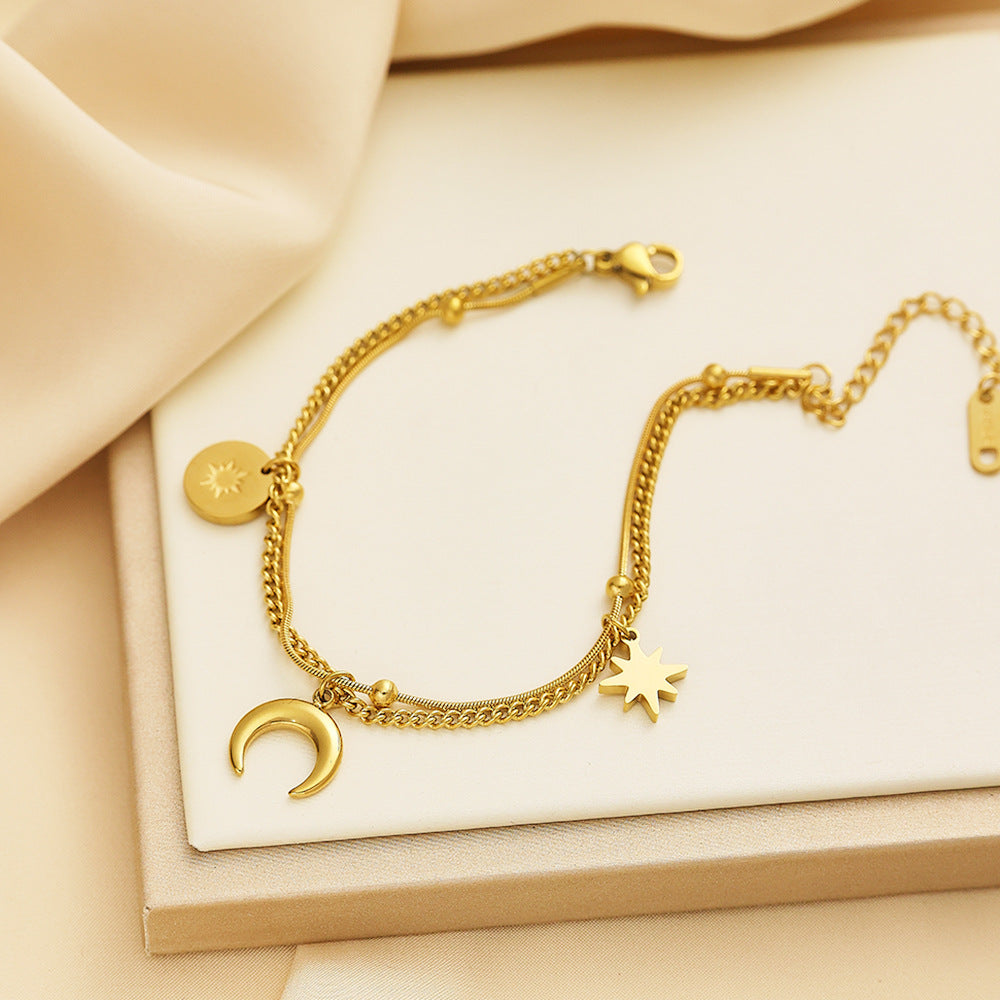 Moon And Star 18K Gold Stainless Steel Charm Chain Bracelet Bulk