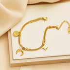 Moon And Star 18K Gold Stainless Steel Charm Chain Bracelet Bulk