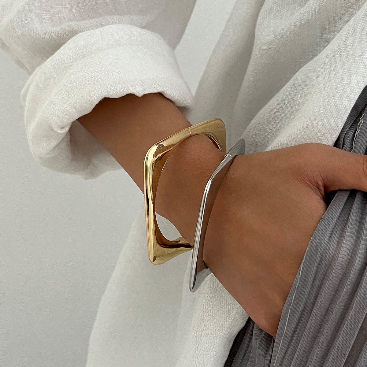 Bulk Geometric Style Gold Silver Plated Plain Cuff & Kada For Women