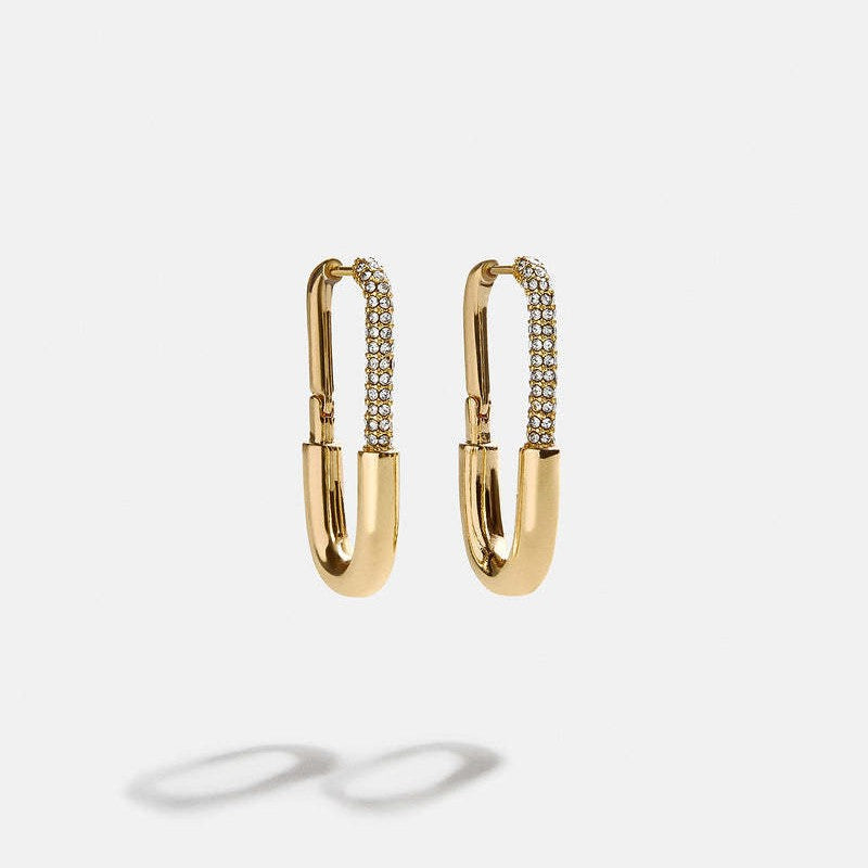 Slim U-Shape Gold CZ Anti Tarnish Stainless Steel Hoop Earrings Bulk