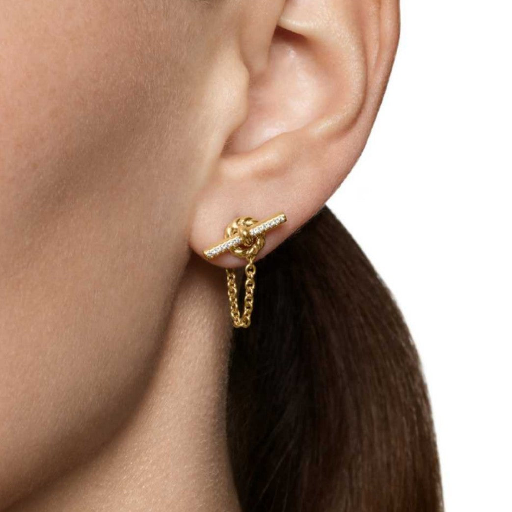 Modern Knot Bar Gold CZ Anti Tarnish Stainless Steel Drop Earrings Bulk Main image