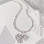 Luxury Silver Plated CZ Crystal Bow Anti Tarnish Copper Necklace Bulk
