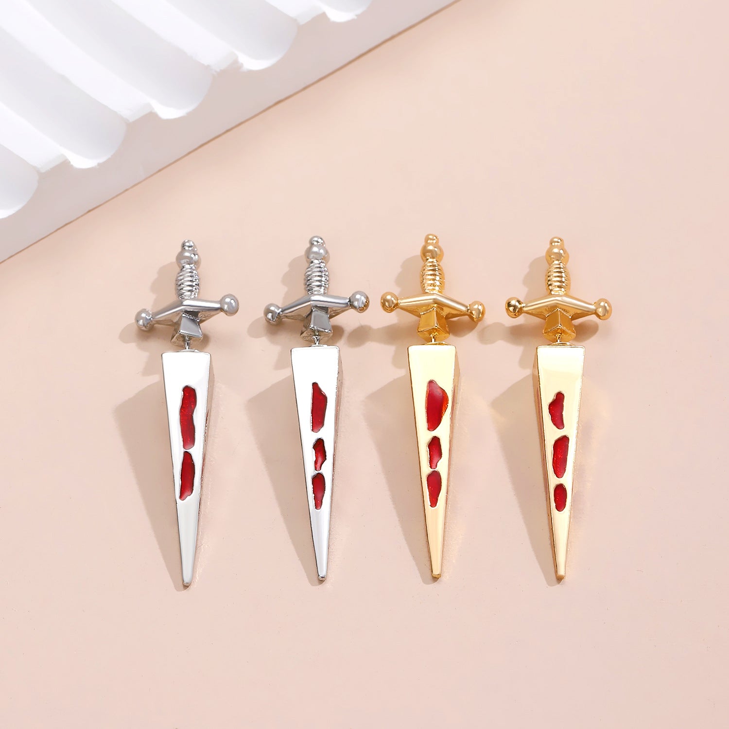 Glossy Red Dagger Sword Gold Silver Rhinestone Drop Earrings Wholesale Main image