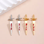 Glossy Red Dagger Sword Gold Silver Rhinestone Drop Earrings Wholesale