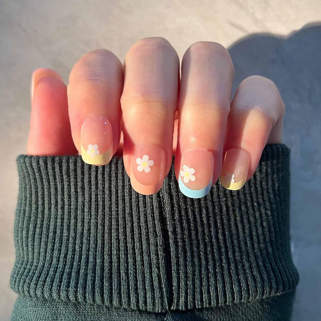 Flower Multi Pink White Finger Nail Pack Of 10 + Extra 14 Women Bulk