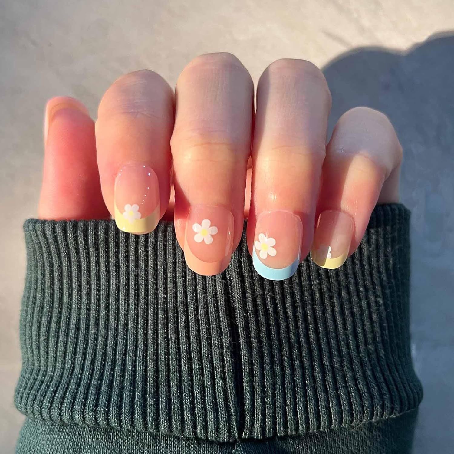 Flower Multi Pink White Finger Nail Pack Of 10 + Extra 14 Women Bulk