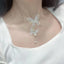 Fairy 18K Gold Long Butterfly White Pearl Anti Tarnish Necklace Earrings Set For Women