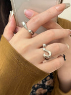 Retro Question Mark Exclamation Mark 18K Gold Silver Anti Tarnish Adjustable Ring For Women