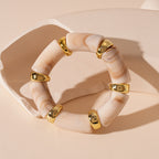 Acrylic Bamboo 18K Gold Blue Beads Stackable Adjustable Bracelet Bulk