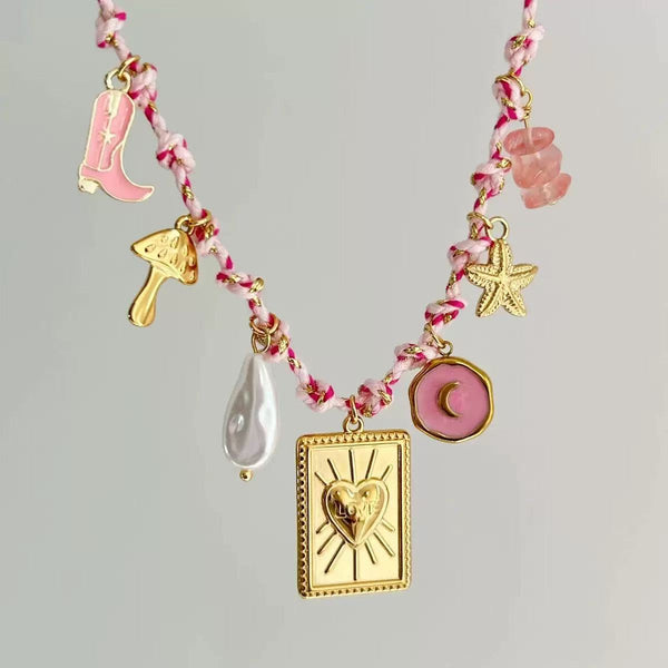 Sea Style Starfish Pearl Love Gold Multi Charm Thread Necklace Bulk Main image