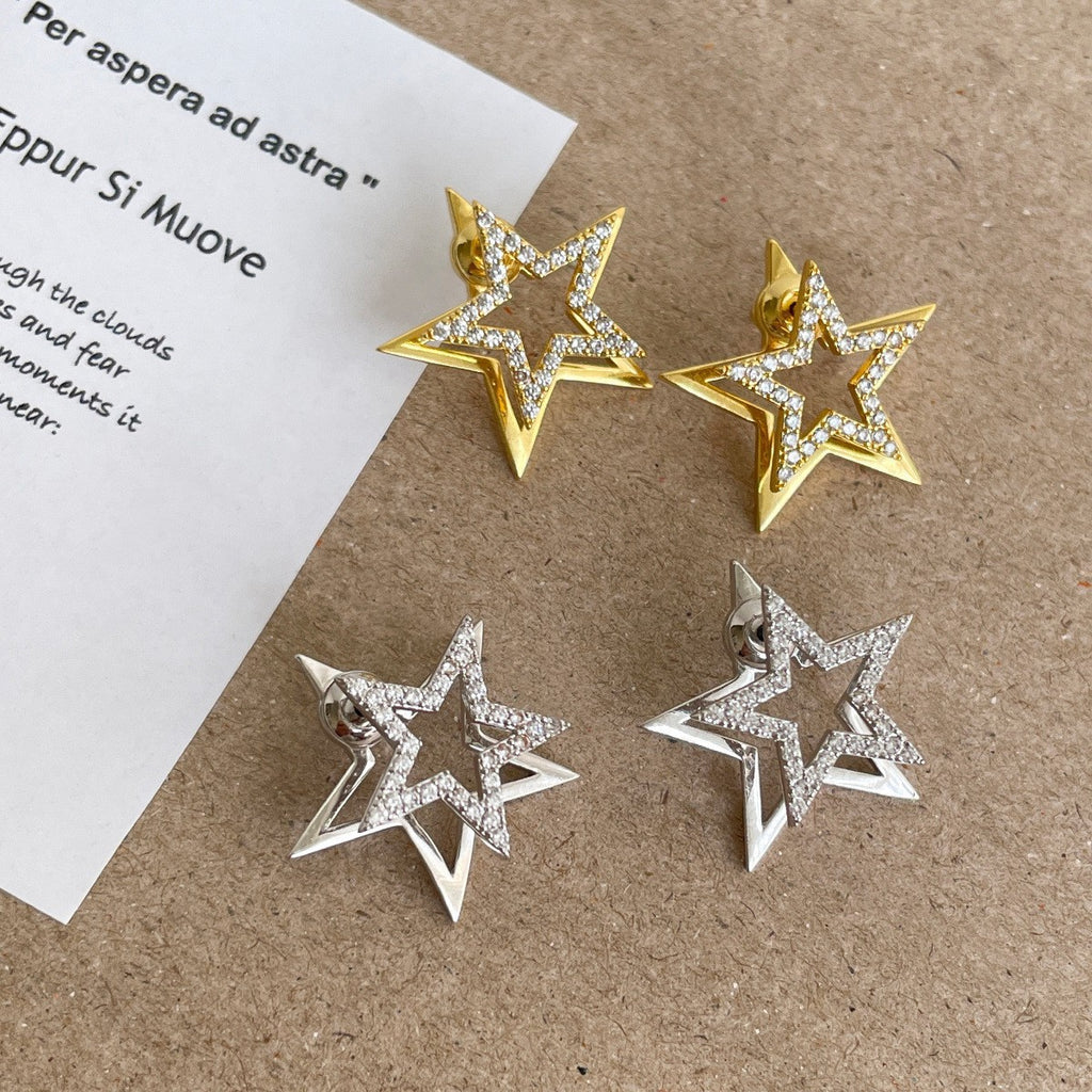 Bulk Double Layer Star Gold Silver Plated Rhinestone Stud Earrings