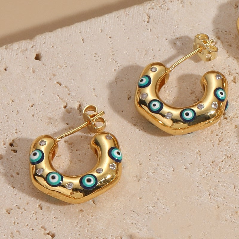 Bulk Evil Eye Gold CZ Anti Tarnish Stainless Steel Hoop Earrings