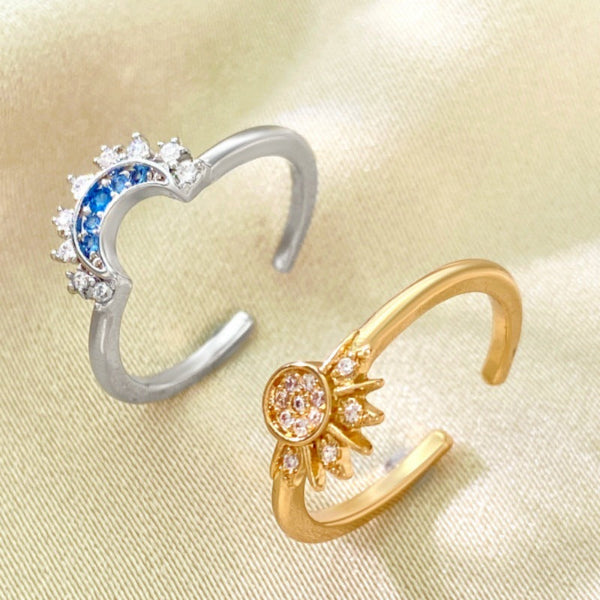 Bulk Sun Moon Style Gold Silver CZ Copper Adjustable Combo Ring Main image