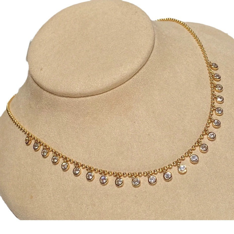 Solitaire 18K Gold Cubic Zirconia Anti Tarnish Necklace Chain Bulk