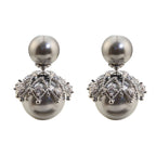 Designer Double Pearl Silver Plated CZ Copper Stud Earrings Bulk
