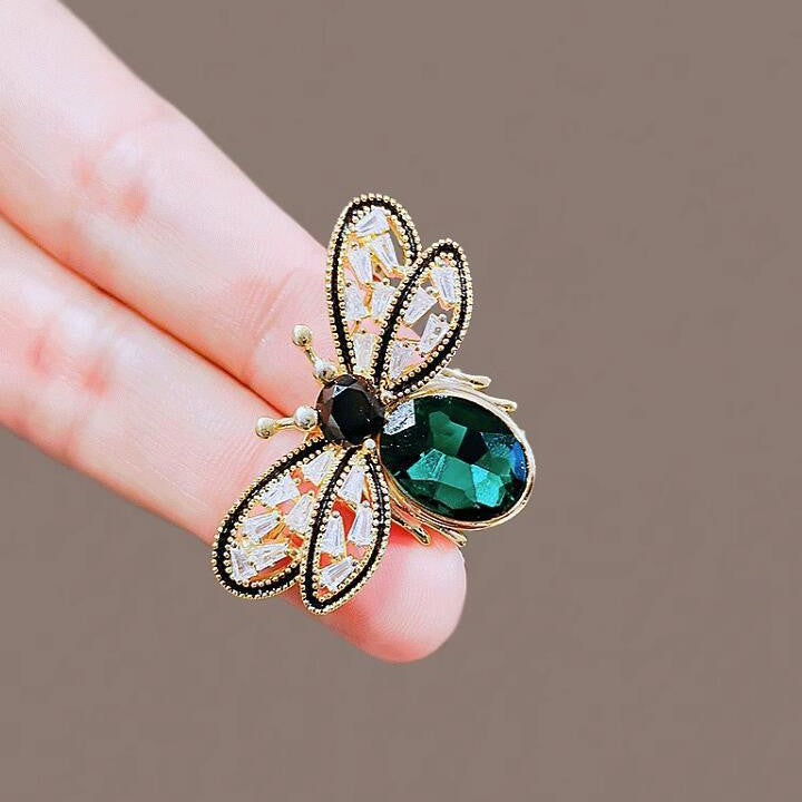 Green Yellow Bee Gold Plated Crystal Brooch For Women Bulk