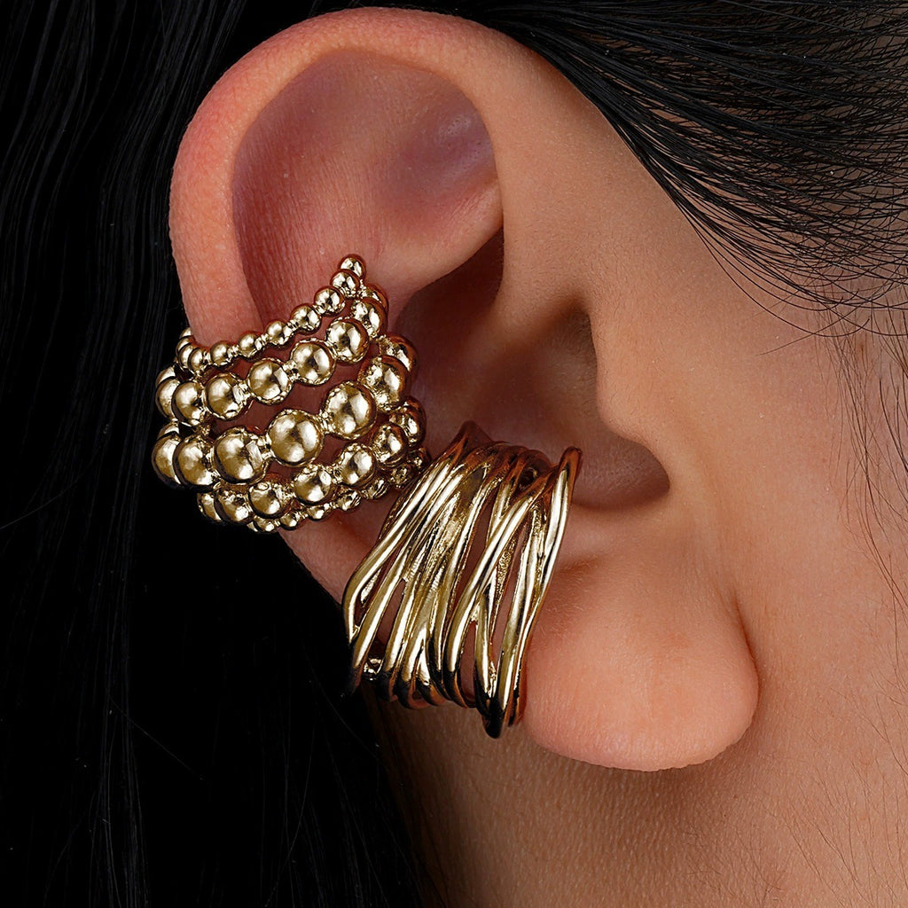Modern Gold Silver Multi-Row Beaded Twisted Metal Ear Cuff Earrings Bulk