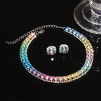 Multi Color Choker Tennis Silver Rhinestone Necklace Earring Set Bulk