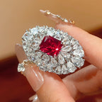 Oval Silver Red Green Pink Cubic Zirconia Crystal Adjustable Ring Bulk