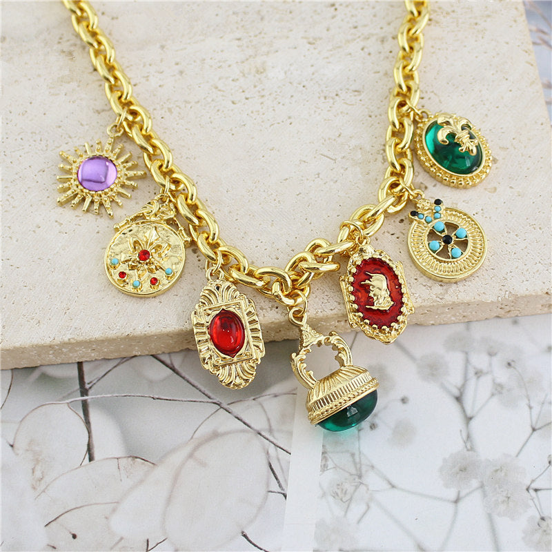 Multi Gemstone Green Red Green Anti Tarnish Charm Necklace Women Bulk
