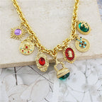 Multi Gemstone Green Red Green Anti Tarnish Charm Necklace Women Bulk