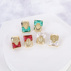 Geometric Lion Head Gold Plated CZ Copper Stud Earrings Wholesale