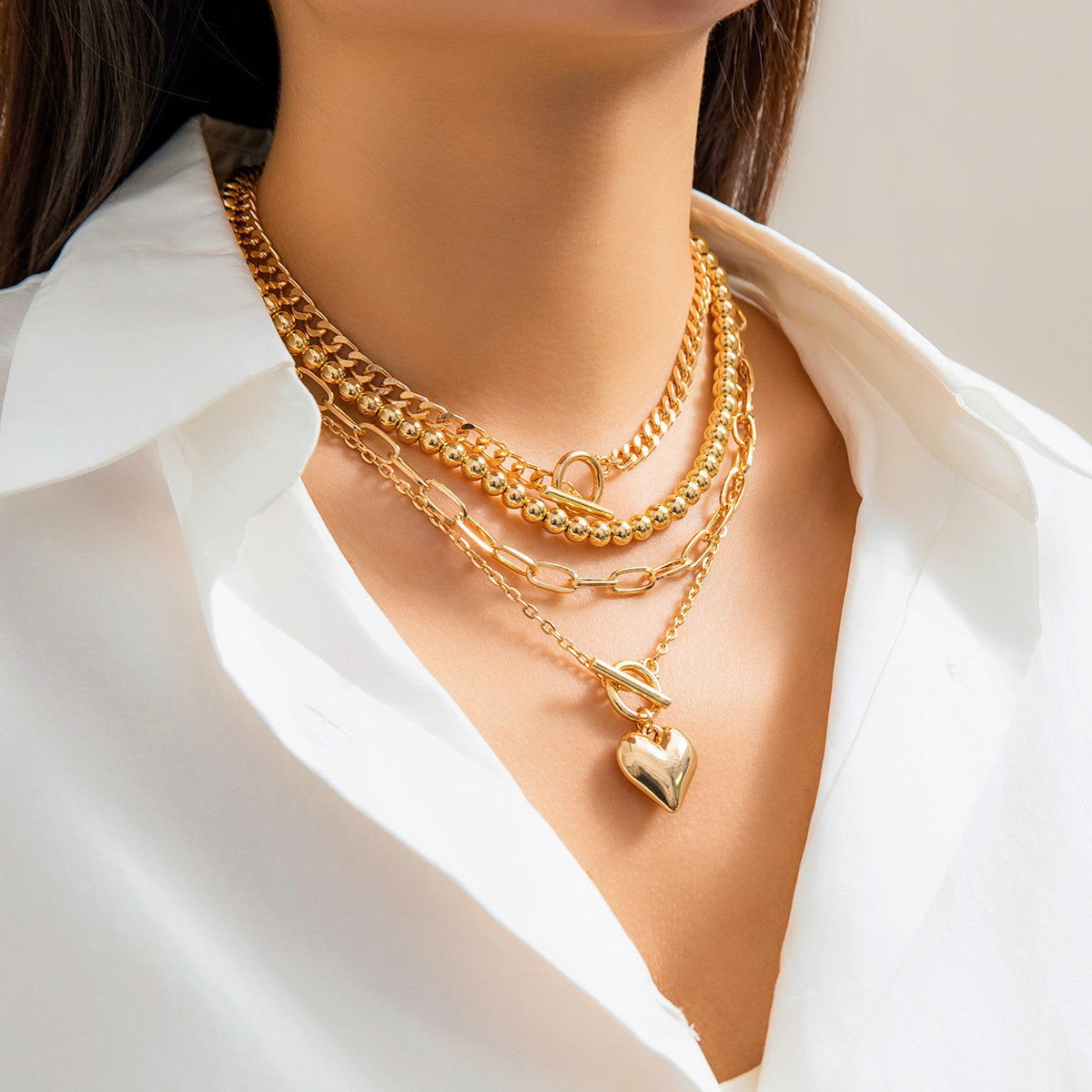 Heart 18K Gold Silver Anti Tarnish Layer Link Chain Necklace Bulk