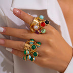 Multicolour 18K Gold Plated Free Size Charm Band Ring For Women Bulk