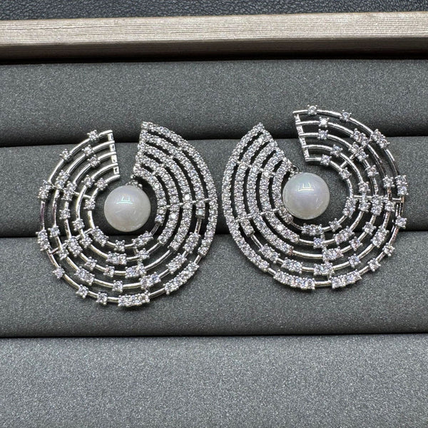 Silver Concentric Circular Cubic Zirconia Copper Stud Earrings Women Bulk Main image